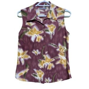 Kate Hill woman's S sleeveless Button Down Blouse Floral Artsy watercolor Top